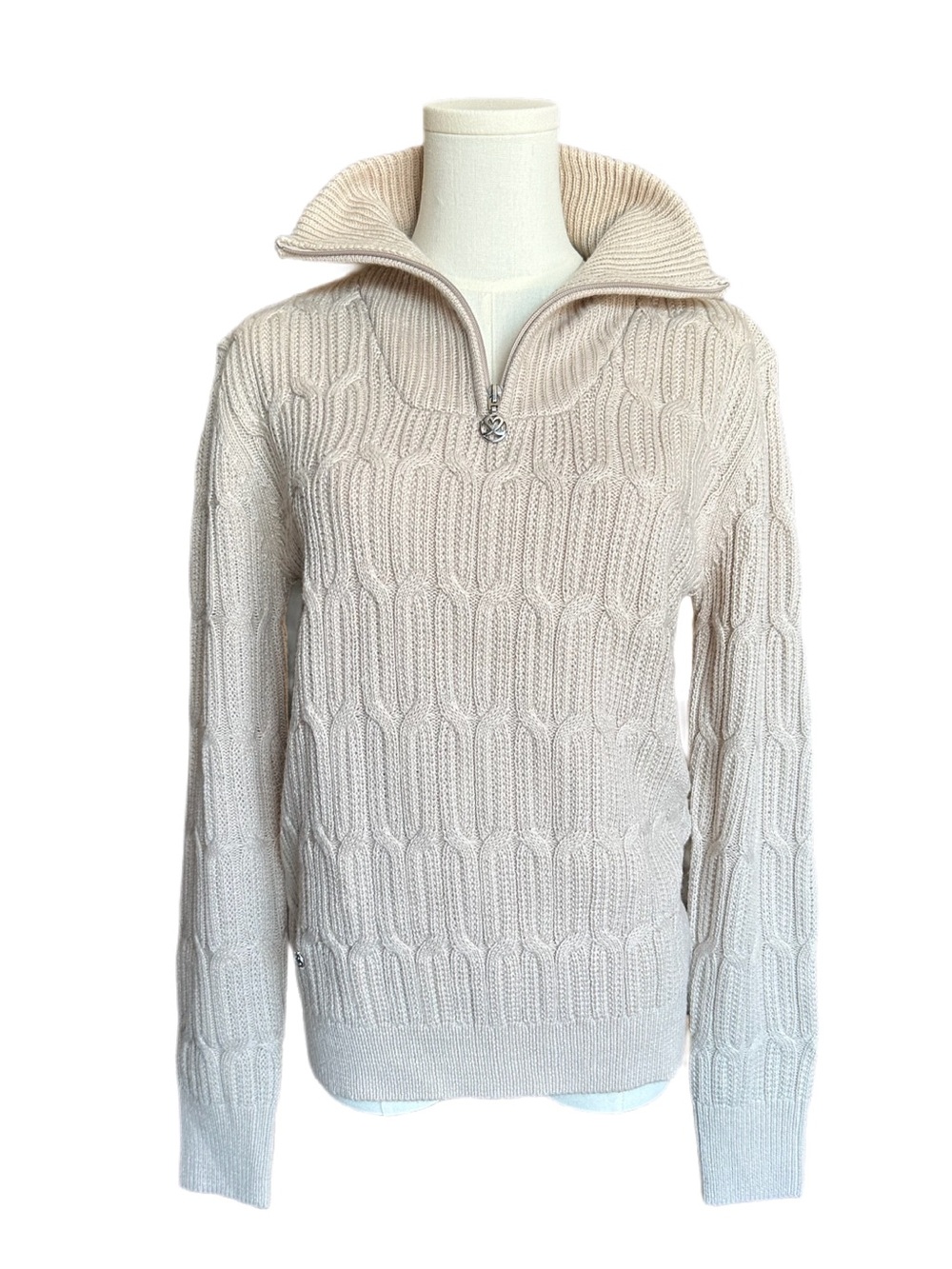 Daily Sports Cable Knit Quarter Zip Sweater Oatmeal NWT Size S